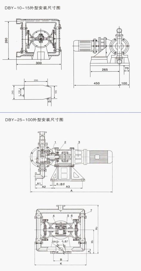 DBY型涡轮电动隔膜泵安装尺寸图